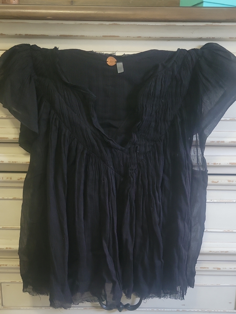 Free People Black Gauzy Peasant Blouse